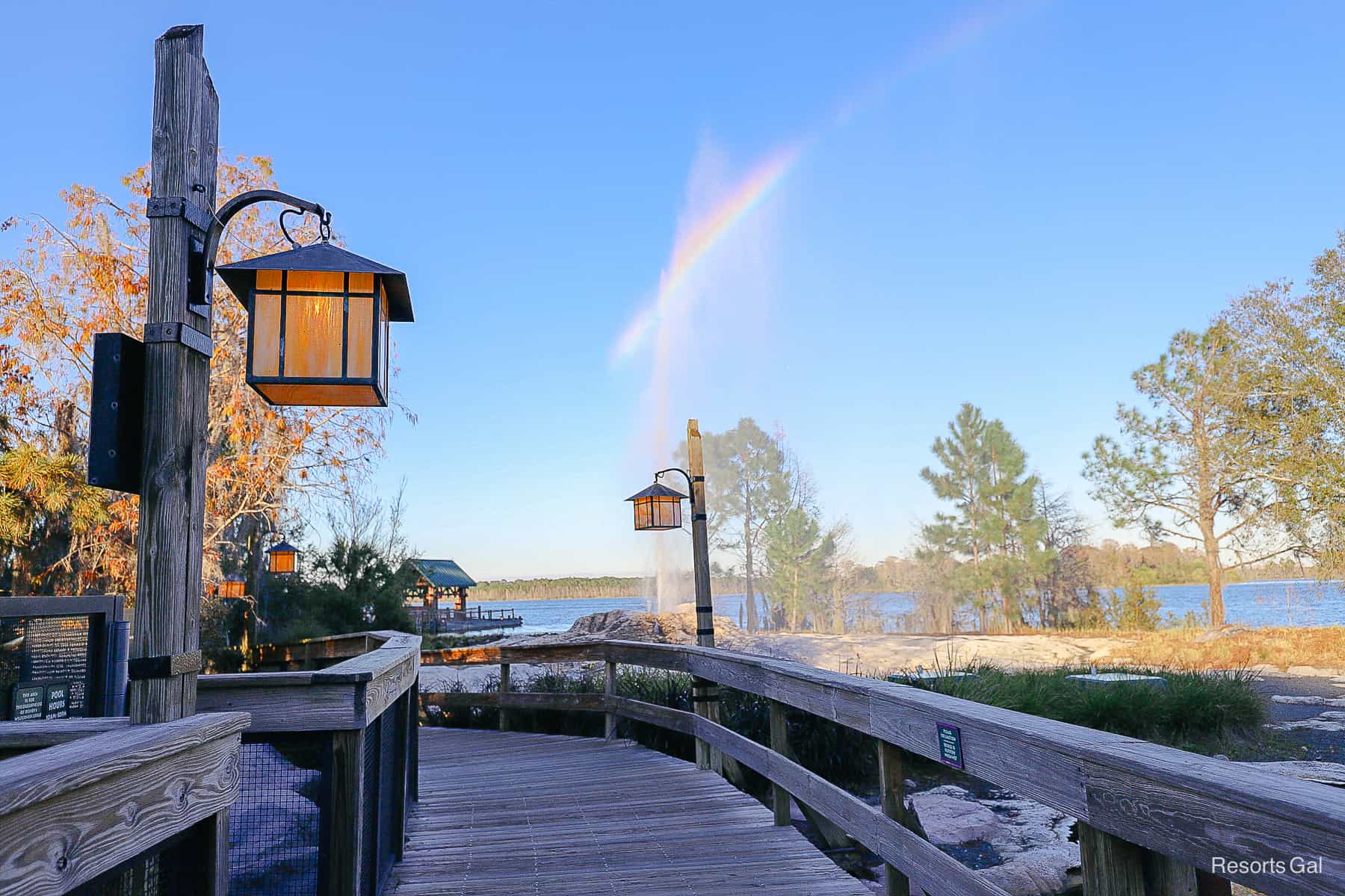 the geyser going off with a rainbow 