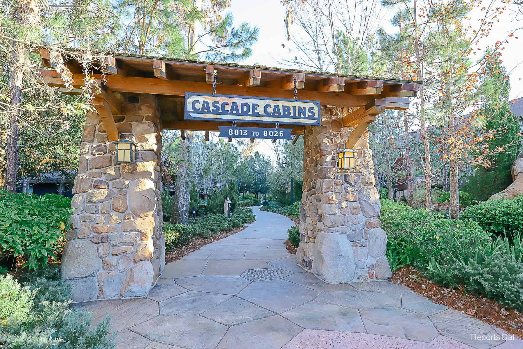 the entrance to the Cascade Cabins area at Disney's Wilderness Lodge 