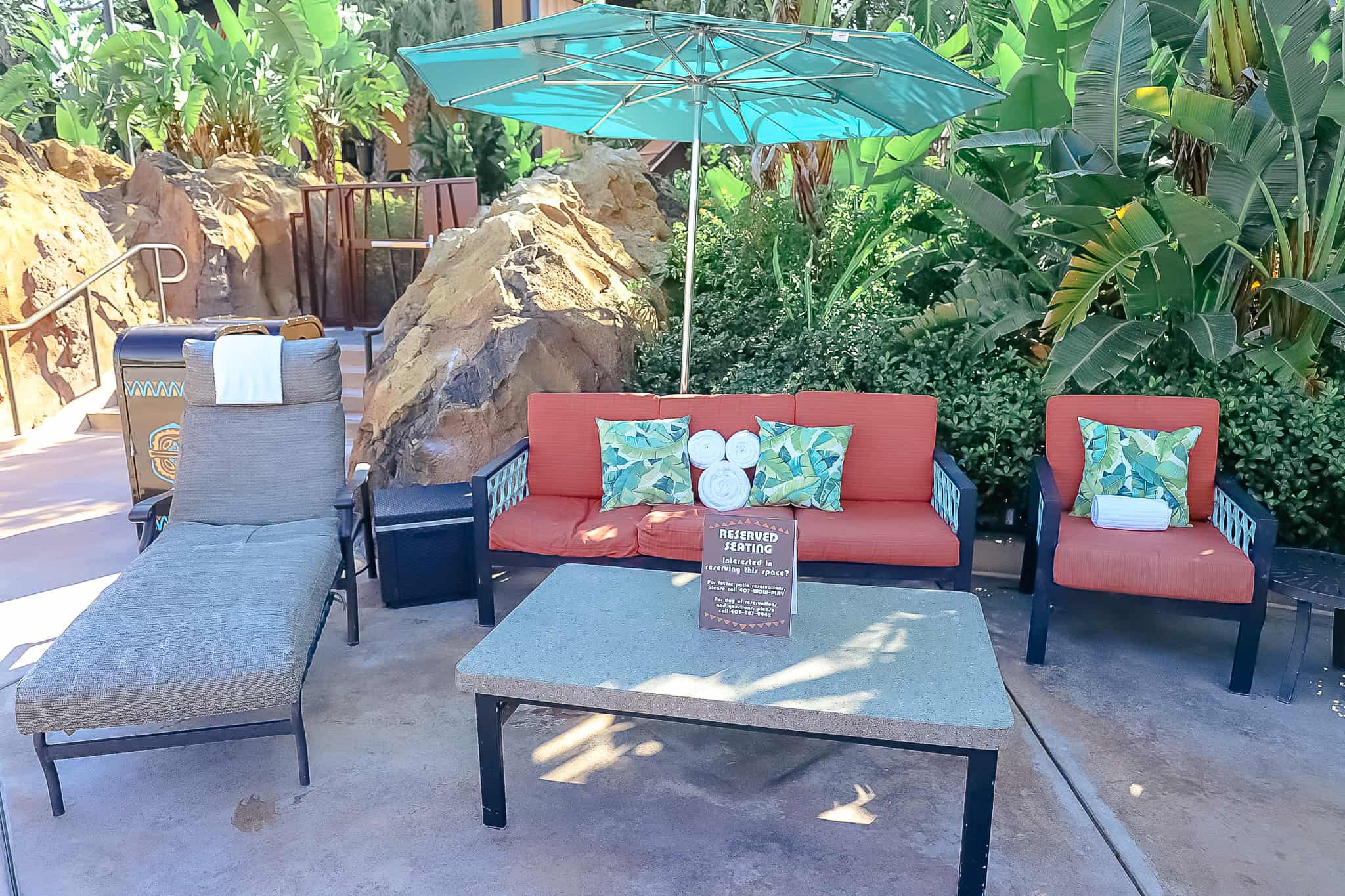 a poolside patio at the Lava Pool 