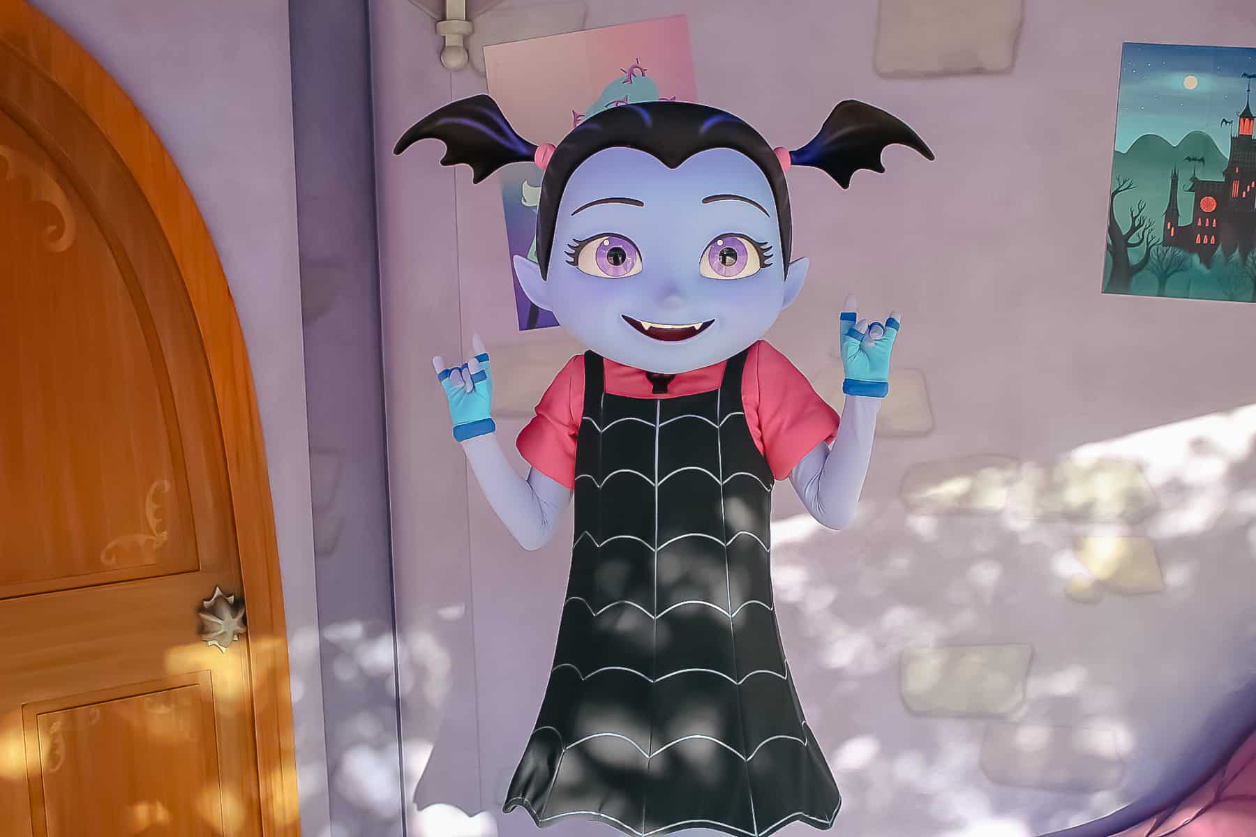 Vampirina with her outfit at Animation Courtyard. 