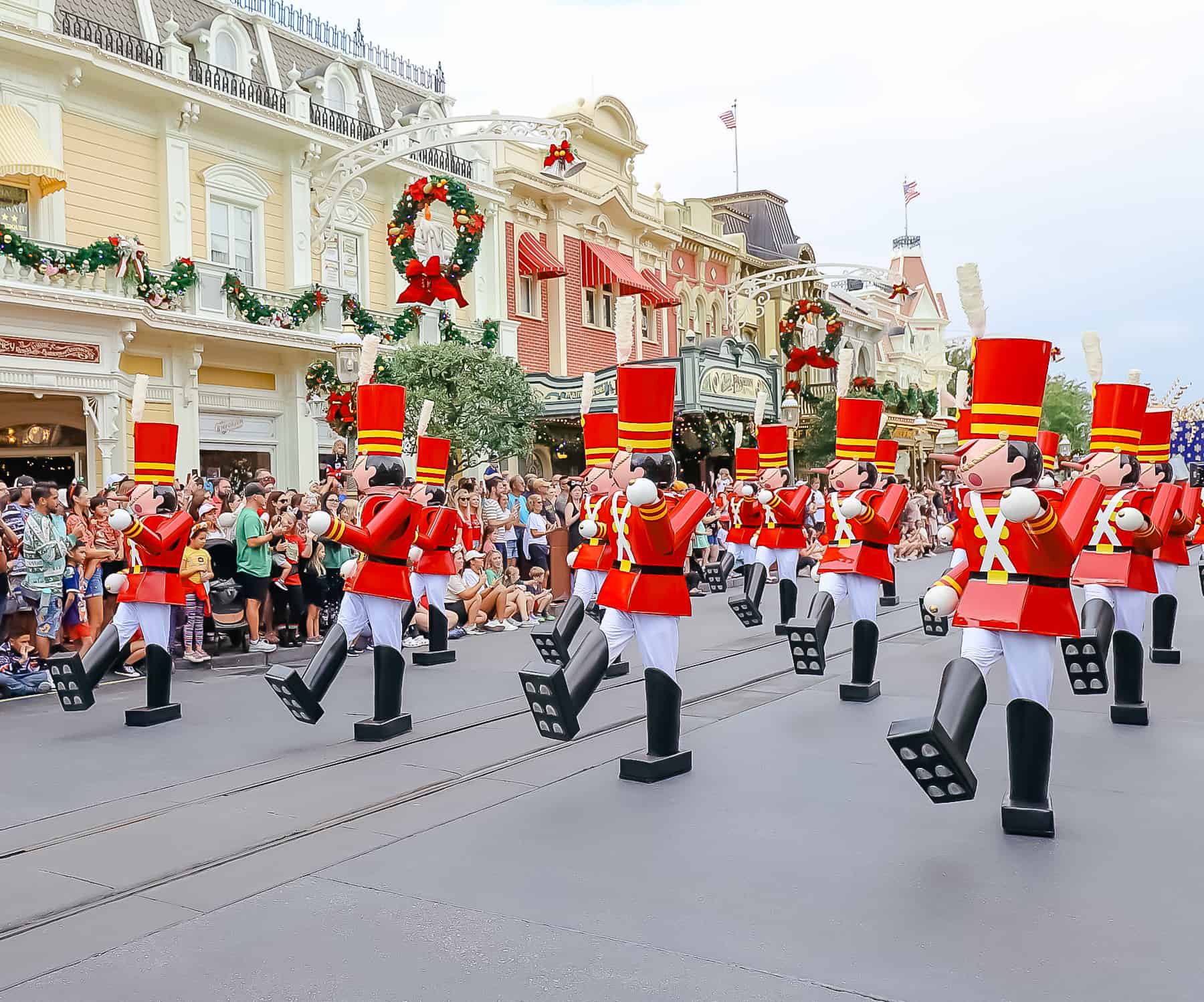 Toy Soldiers from Babes in Toyland make their way down Main Street, USA. 