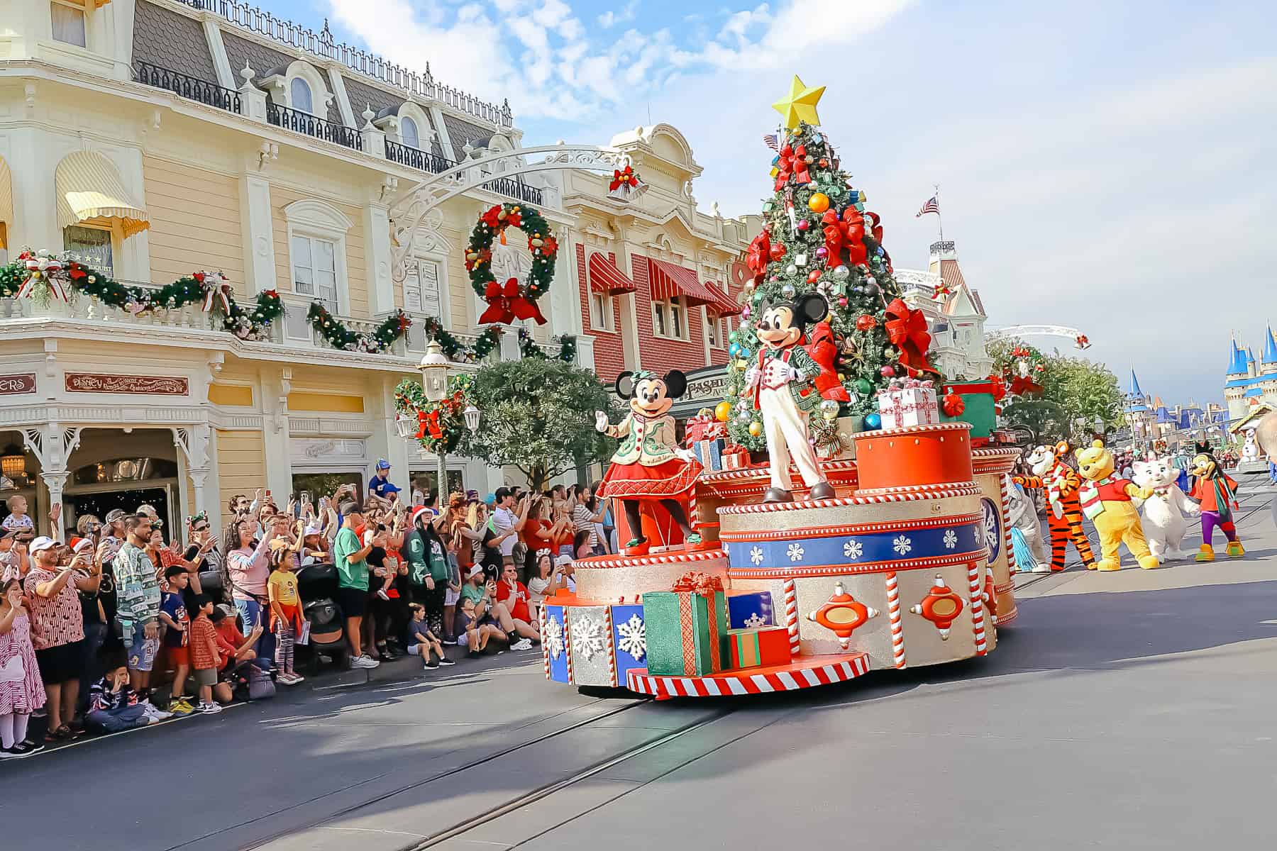 Mickey and Minnie Mouse parade unit in the Christmas Parade. 