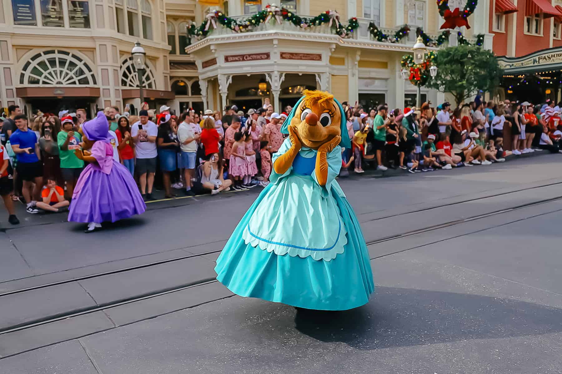 Suzy and Perla from Cinderella were in the Christmas parade filming. 