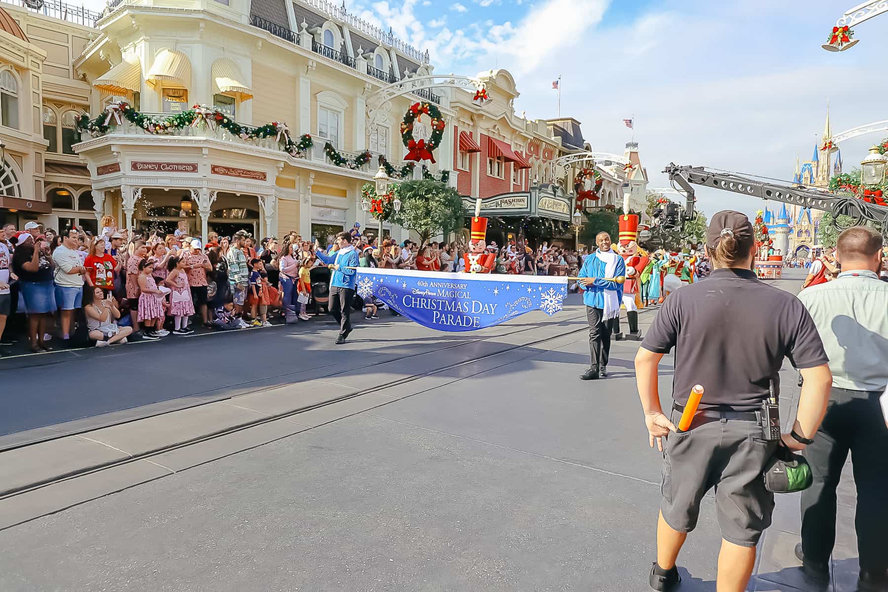film crew at the start of the 40th anniversary of the Disney Parks Magical Christmas Day Parade 