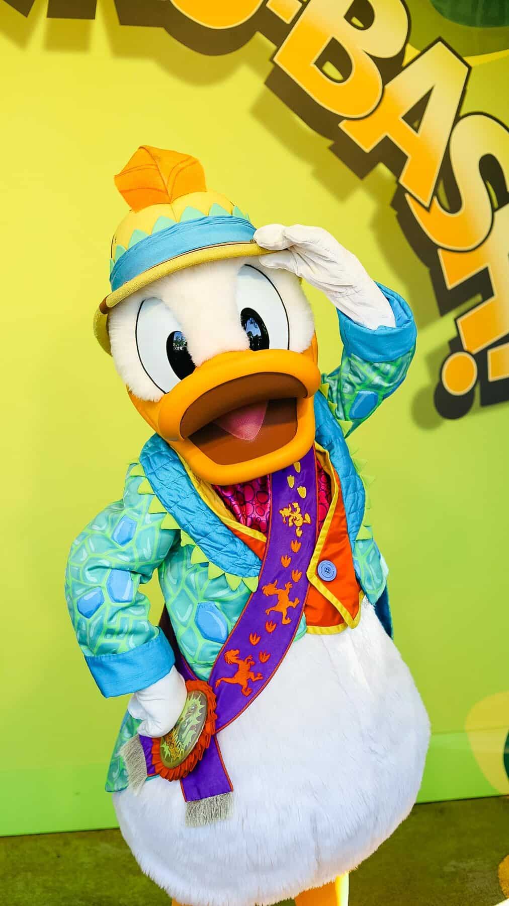 Donald in his Dino-Bash costume 