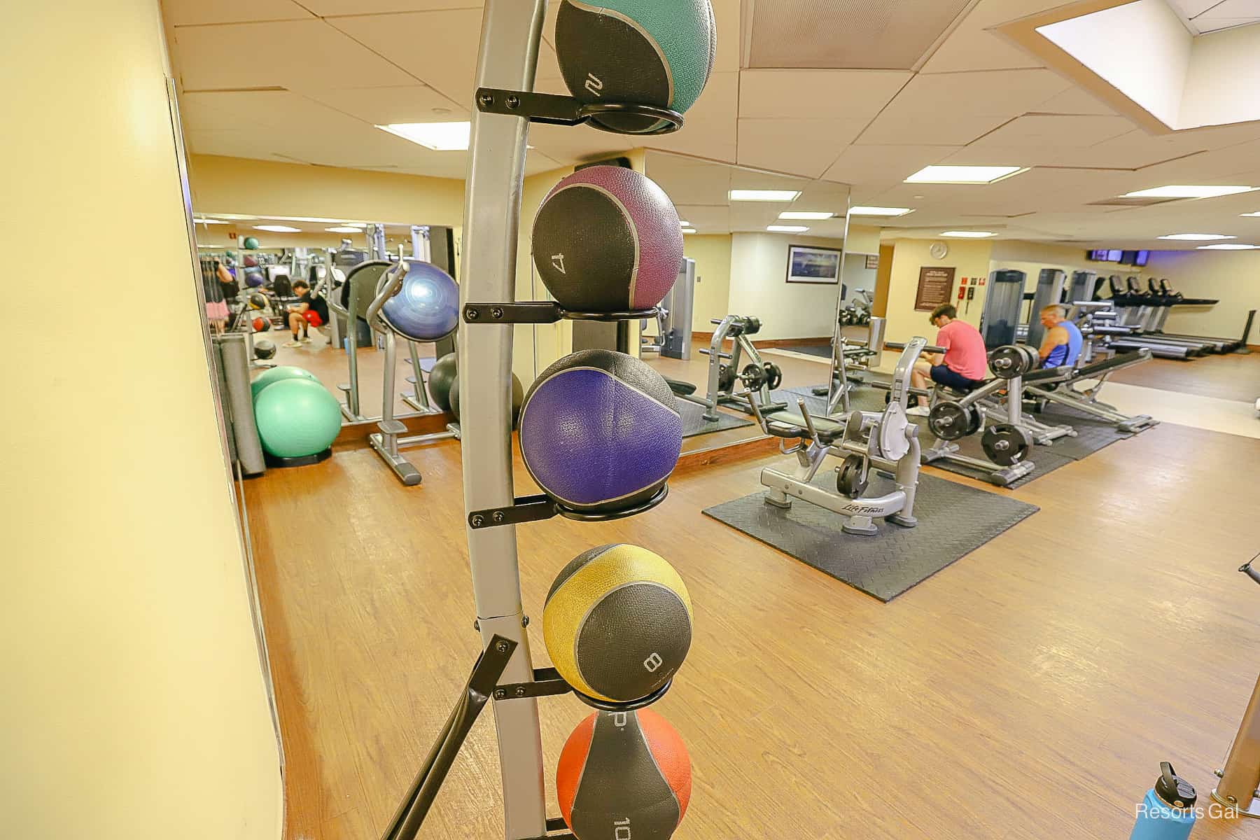 a stack of weighted balls in the gym at Disney's Contemporary 