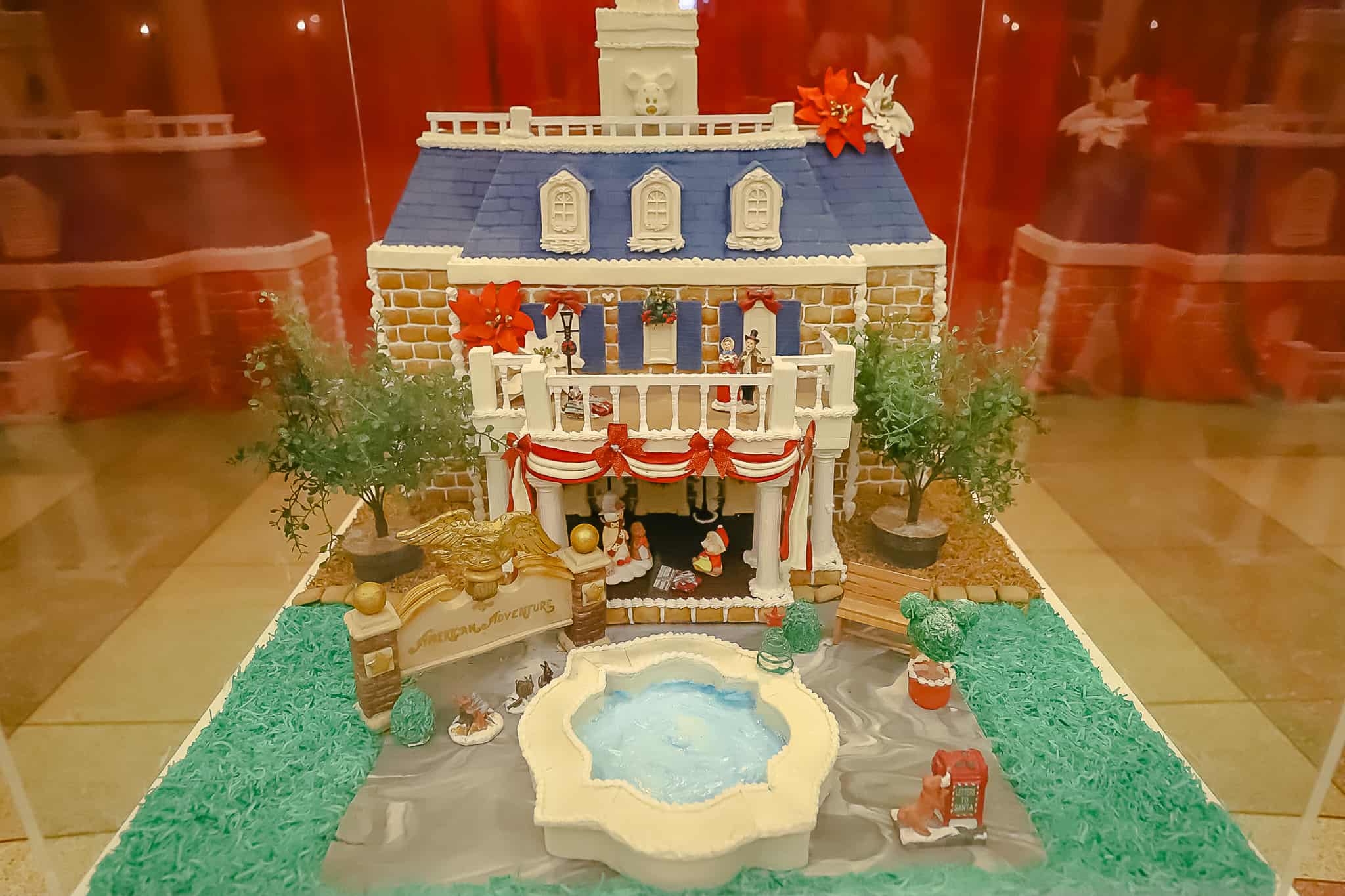 The gingerbread display that's made to look like the American Adventure. 
