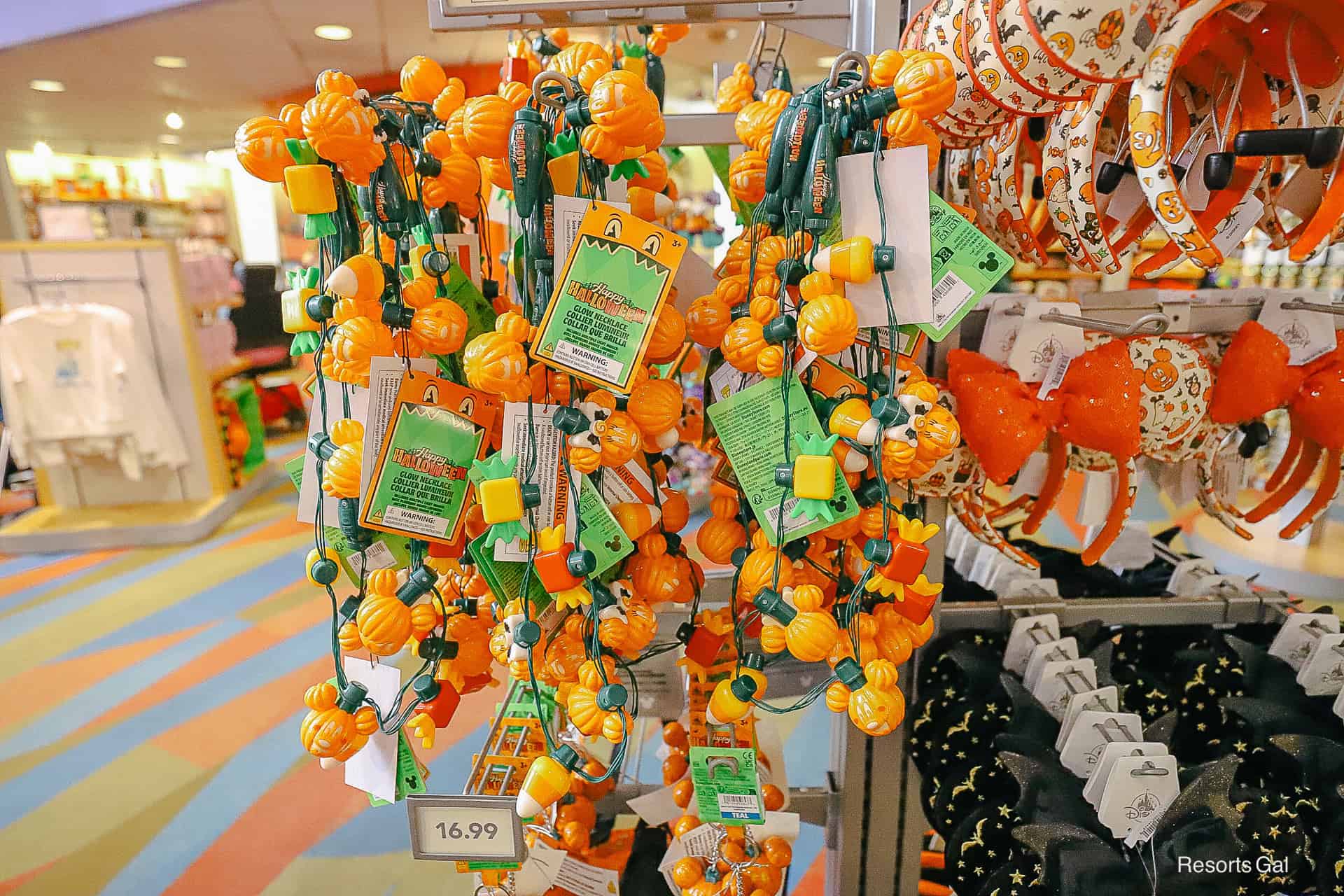 a display with Halloween Glow necklaces