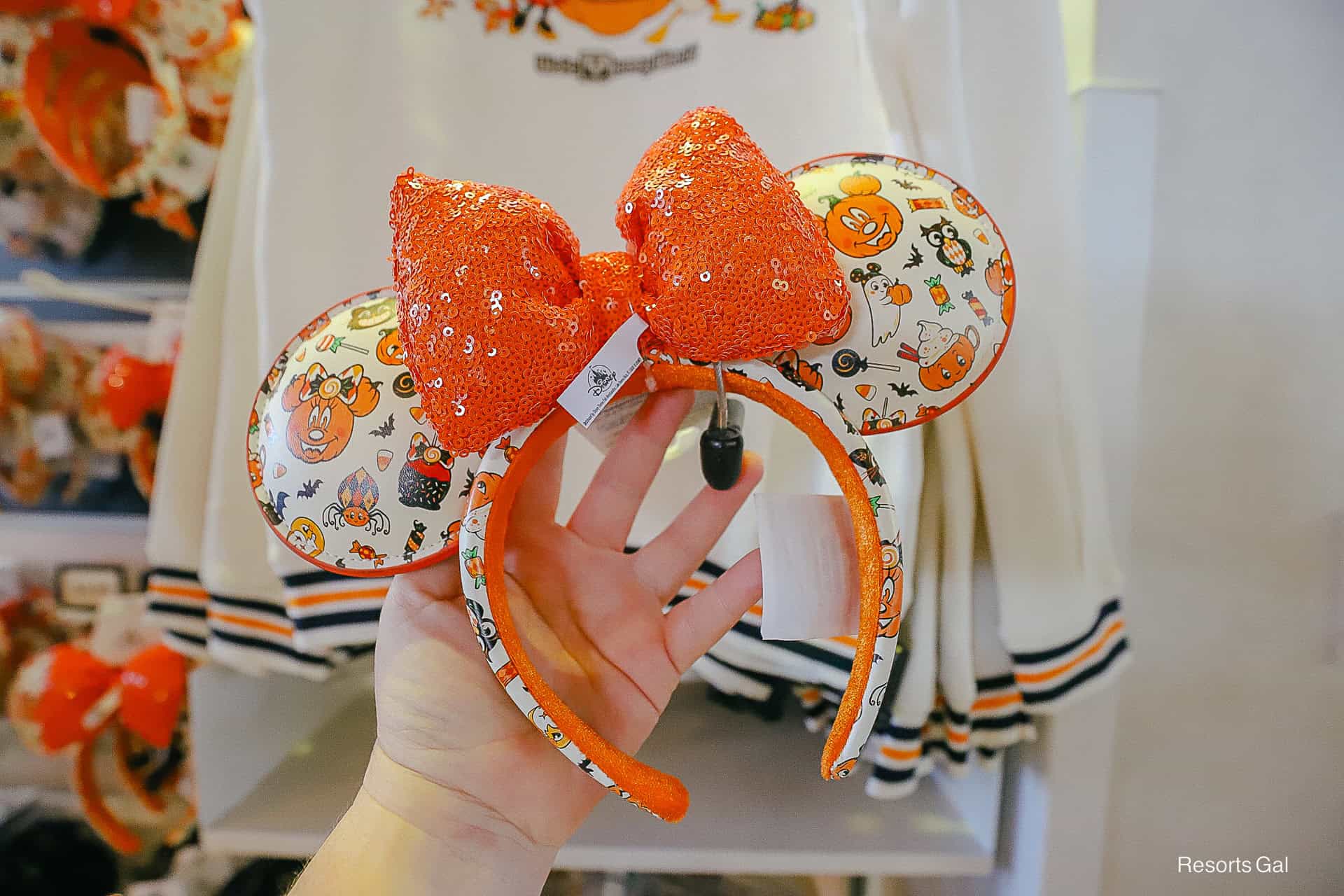 Orange Sequin bow ears that debuted with the 2026 Disney World Halloween collection