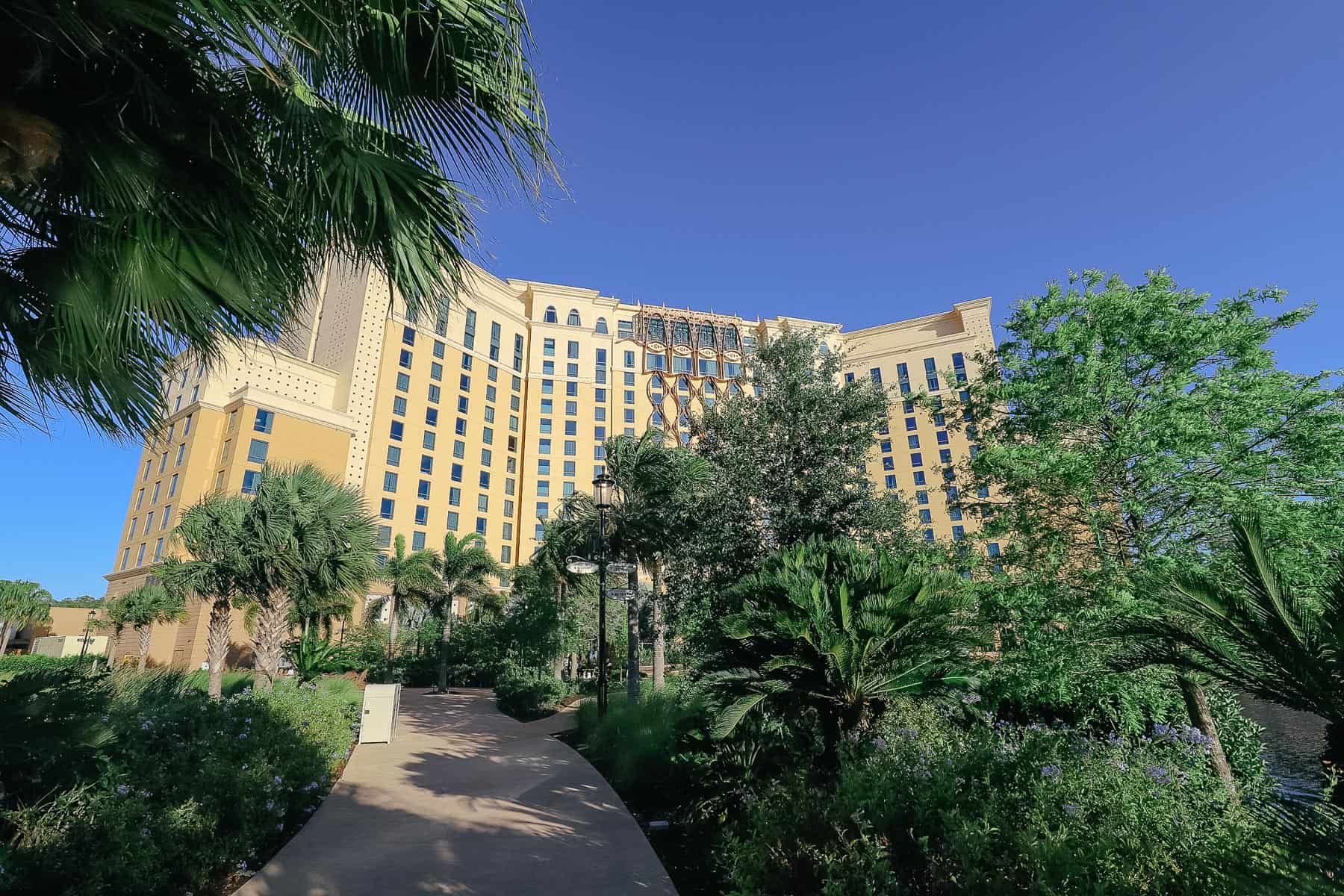 disney world hotel reviews gran destino Gran Destino Tower with a blue sky backdrop