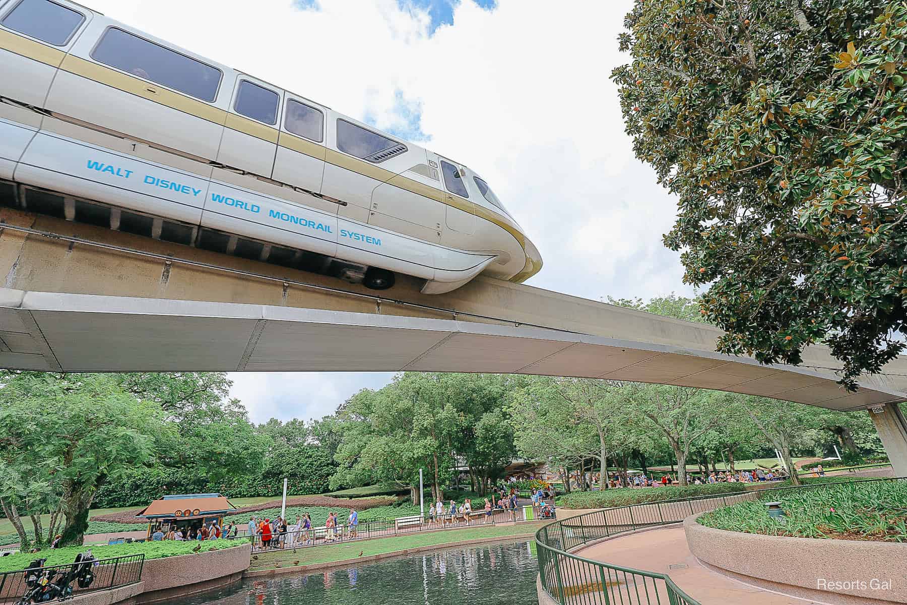 Monorail Gold as it travels through the park.