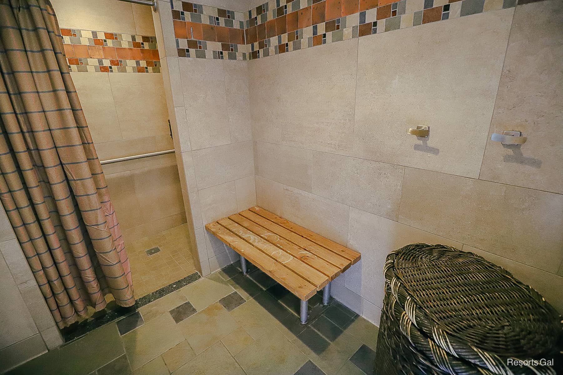 a changing area with showers at a Disney Resort Pool 