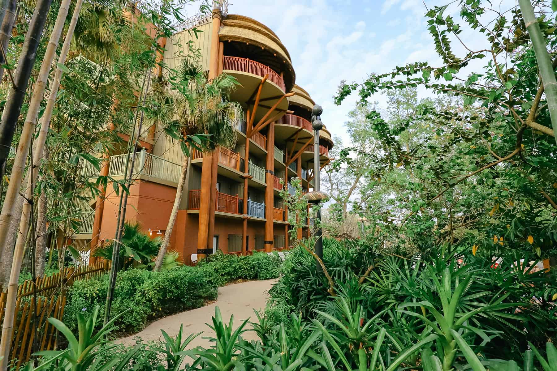 a view of Disney's Animal Kingdom Lodge with landscaping 