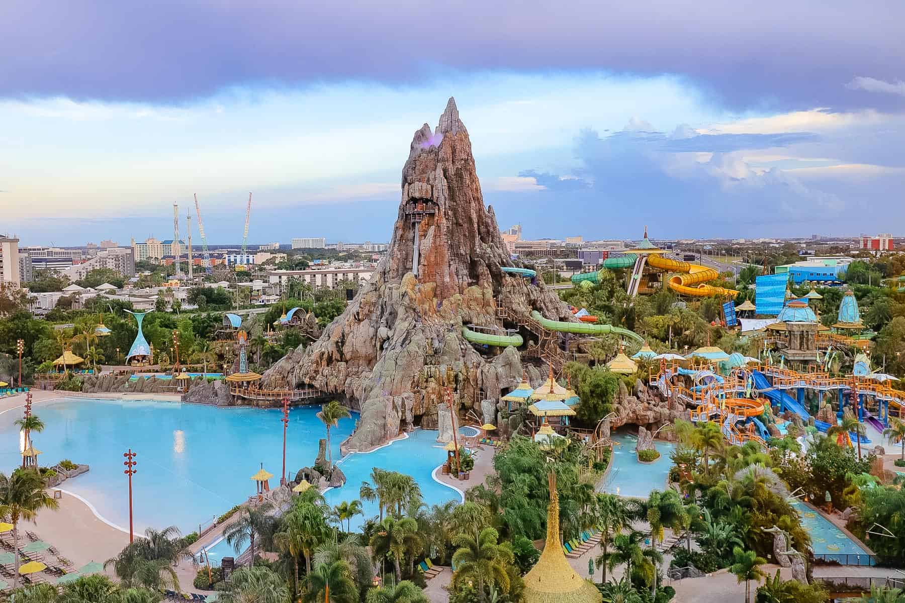 A room with a view of a water park.