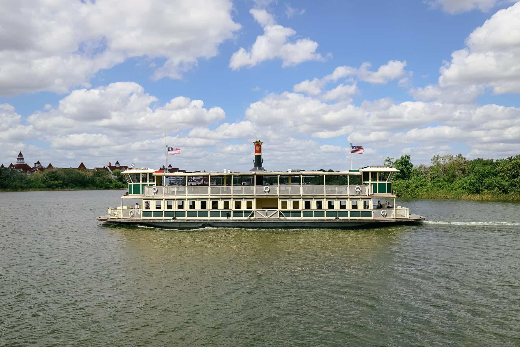 The Magic Kingdom Ferry as it sails across Seven Seas Lagoon. 