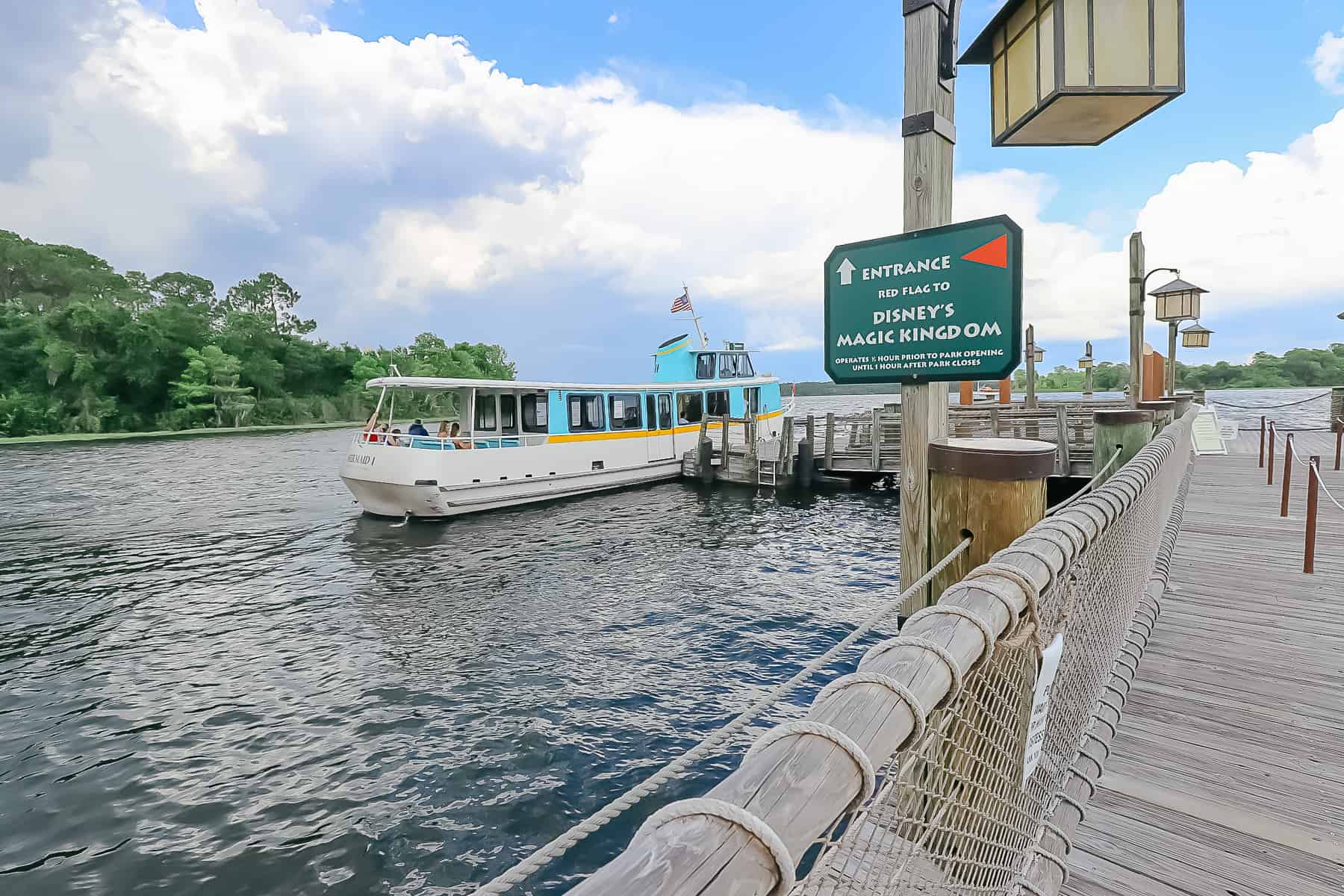 a resort boat docked at the Wilderness Lodge 