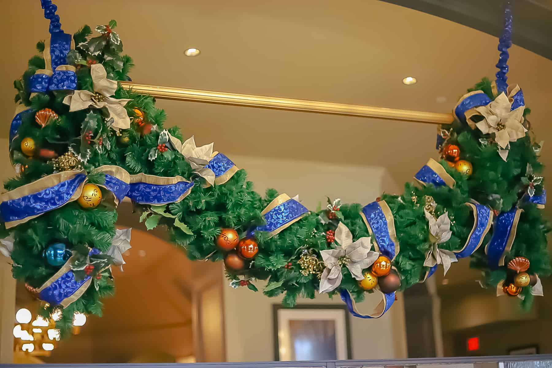 boughs of garland with copper, gold, and blue colors 