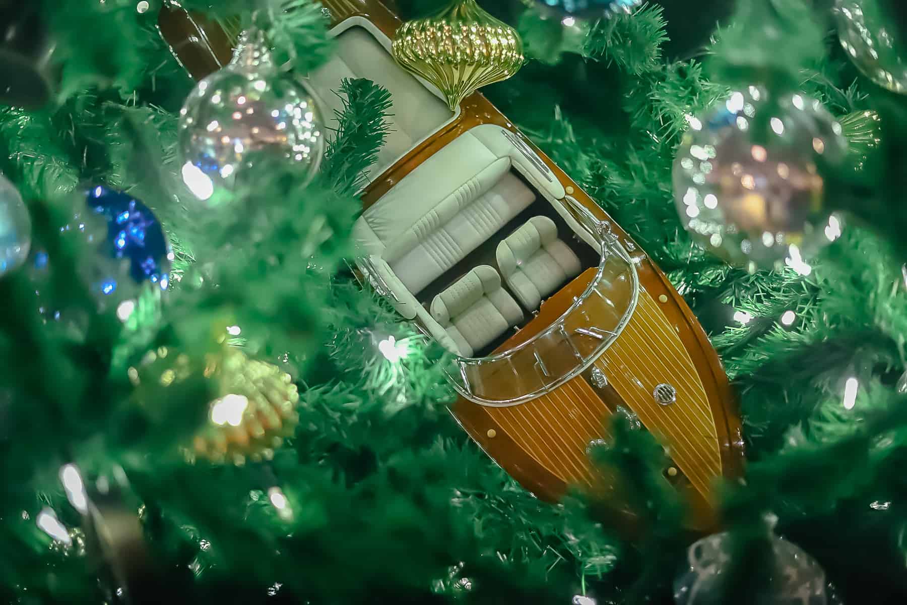 a ship places on the Christmas tree