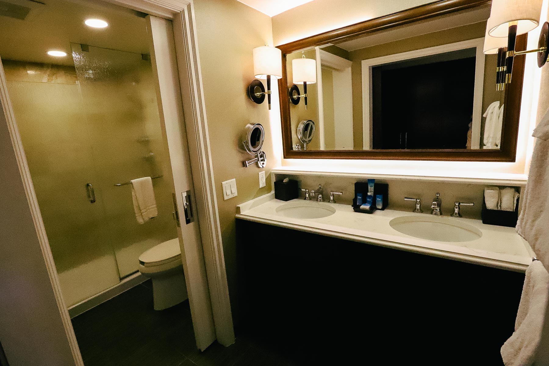 guest bathroom layout in room at Disney's Yacht Club 