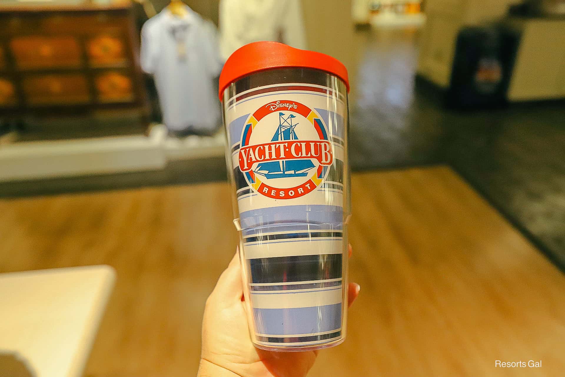 the front side of the striped Yacht Club Tervis Tumbler