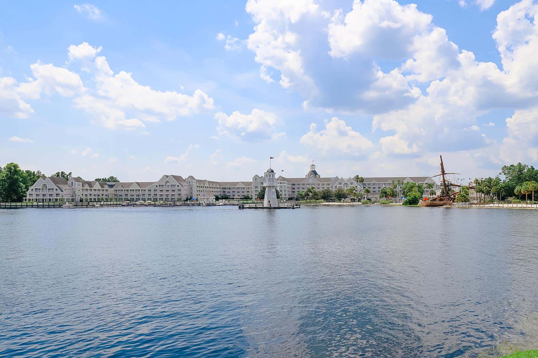 A view of the entire Yacht Club as seen from across the lake. 