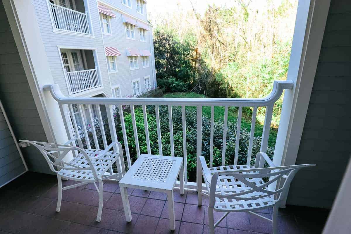 a garden view room at Disney's Yacht Club with balcony 