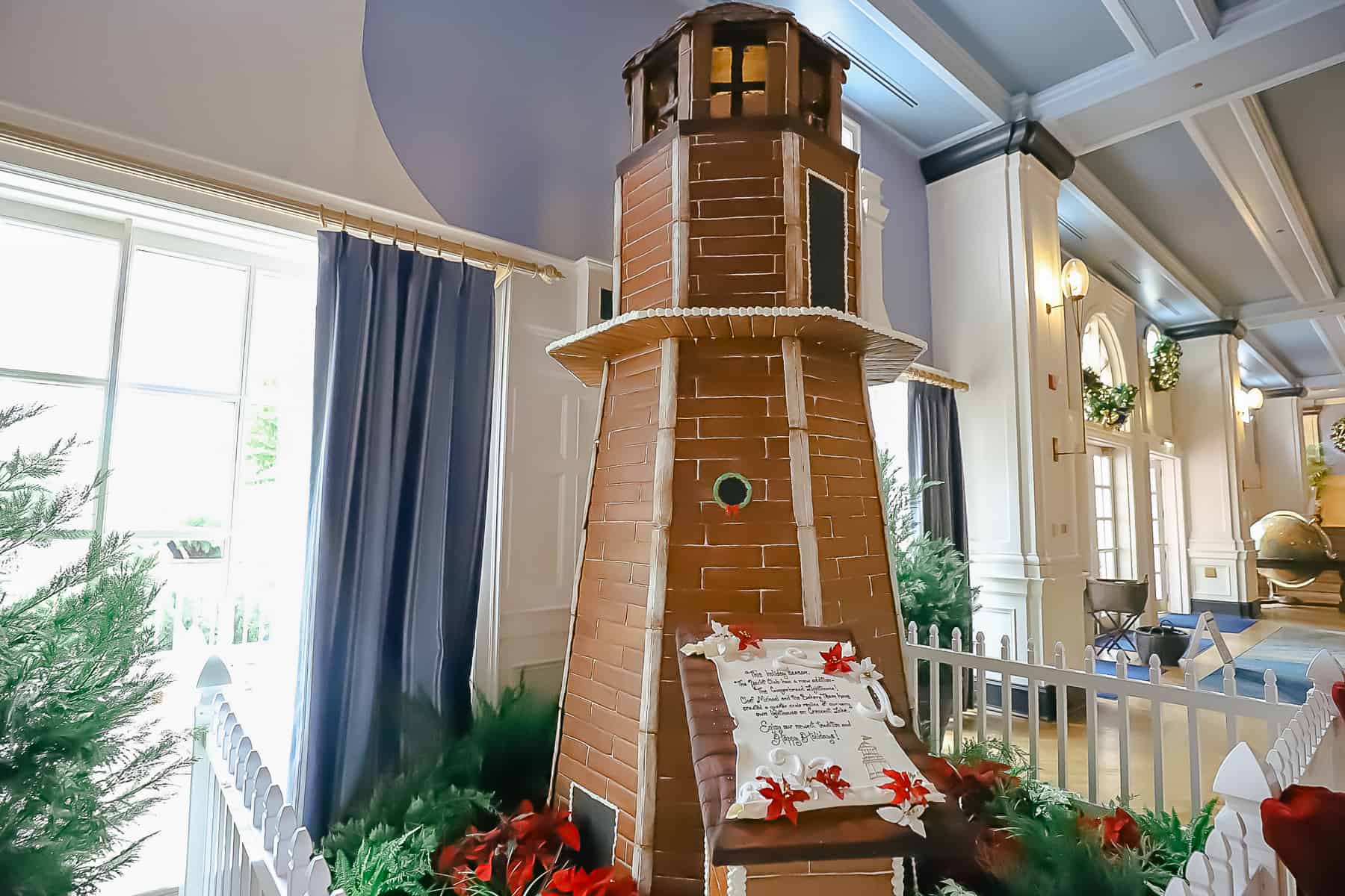 A lighthouse made from gingerbread at Disney's Yacht Club. 