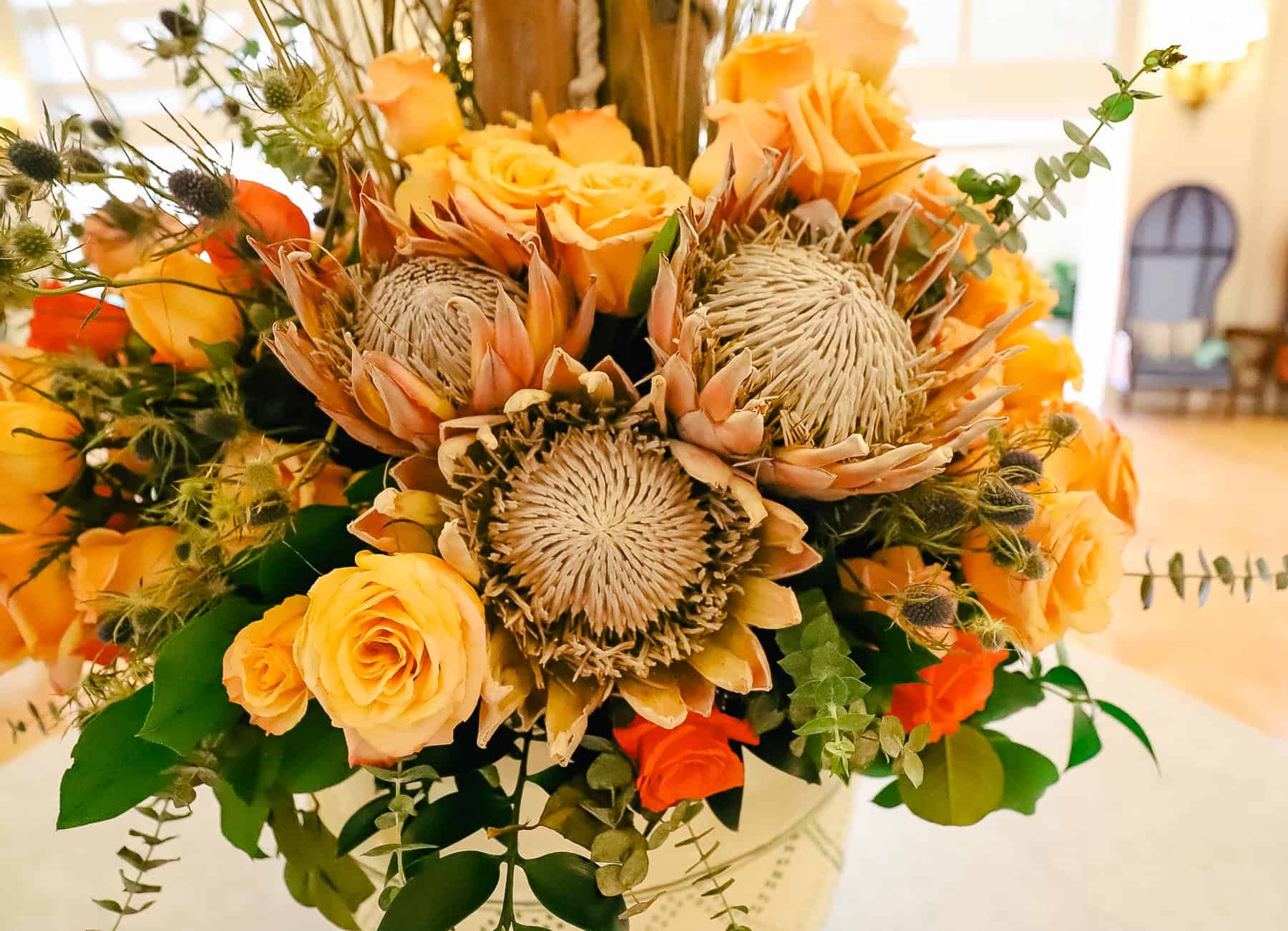 a hidden Mickey in the flower arrangement in the Beach Club's lobby 