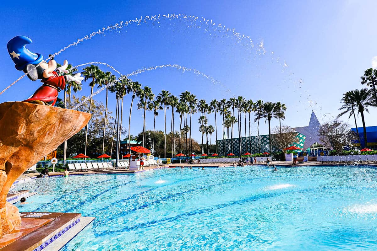 Sorcerer Mickey Water Feature at the All-Star Movies Pool