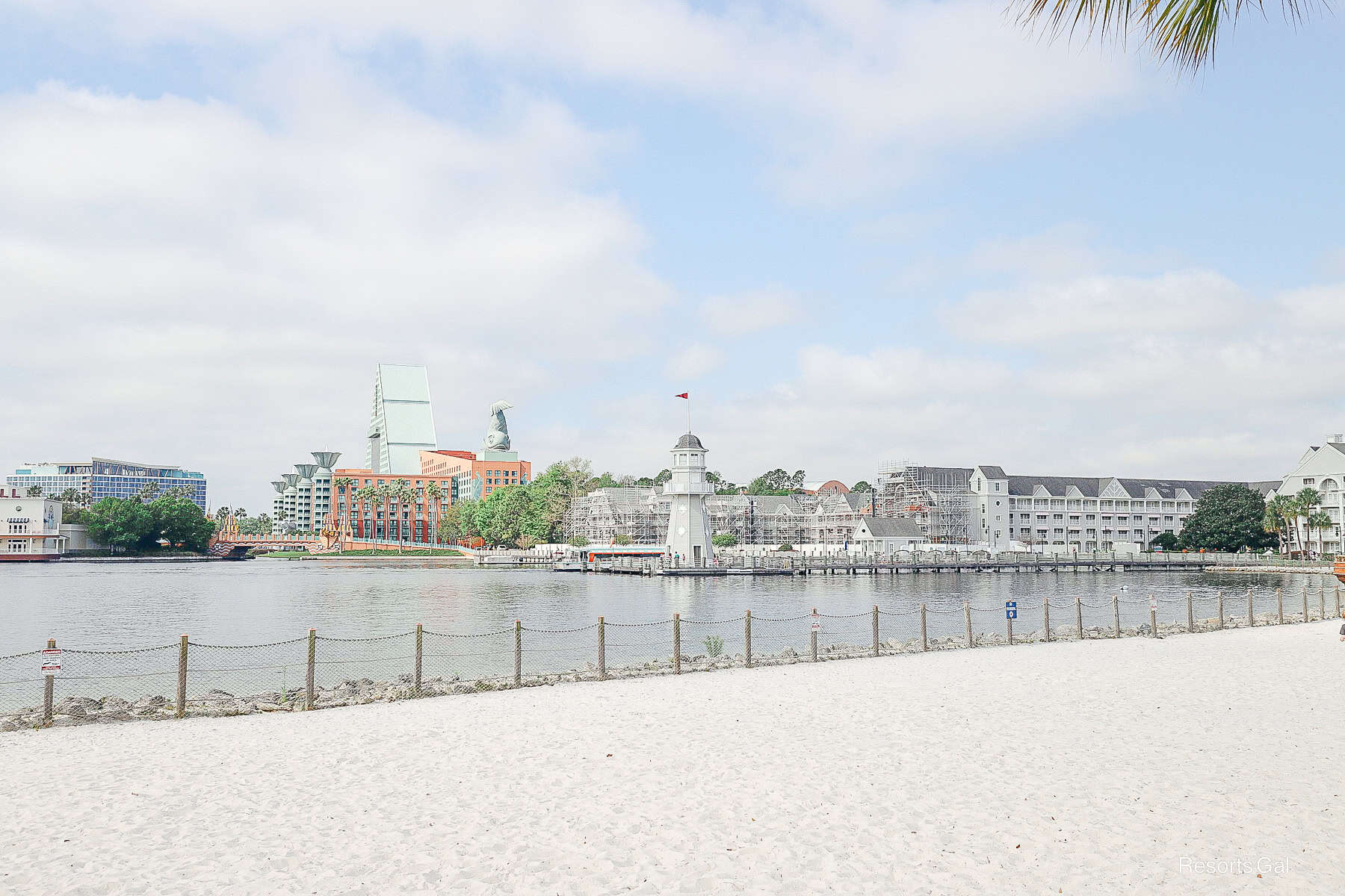 a view looking over to the scaffolding at Disney's Yacht Club which sits next door