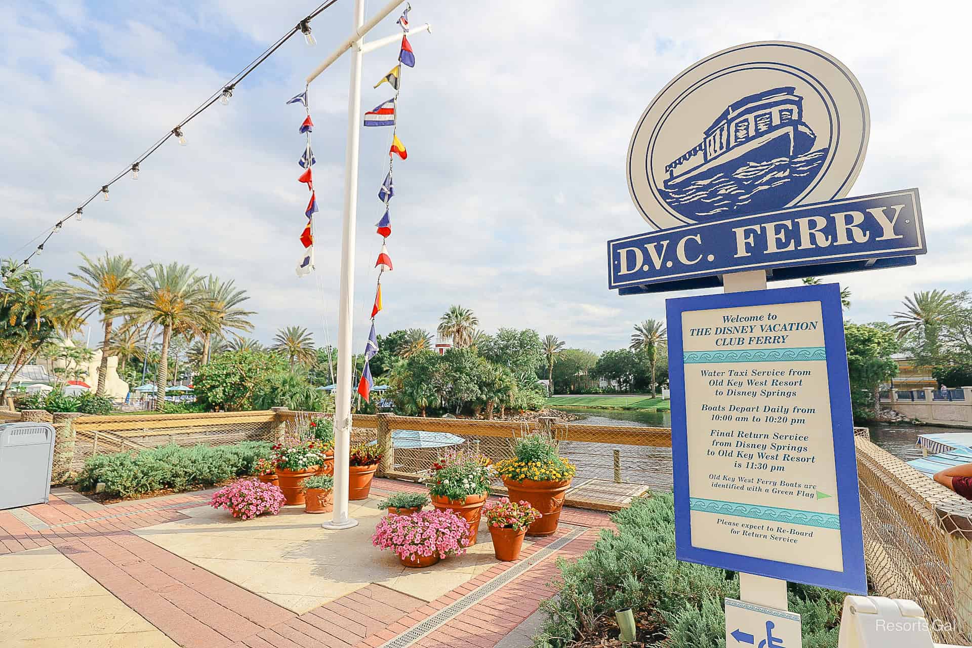 the Disney Vacation Club Ferry sign at Old Key West's boat dock