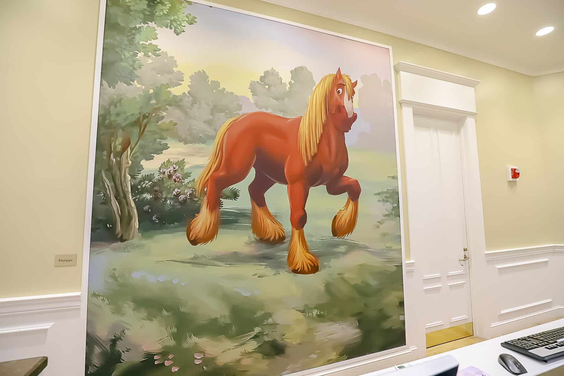 Phillipe from Beauty and the Beast Horse Portrait lobby of Saratoga Springs at Disney