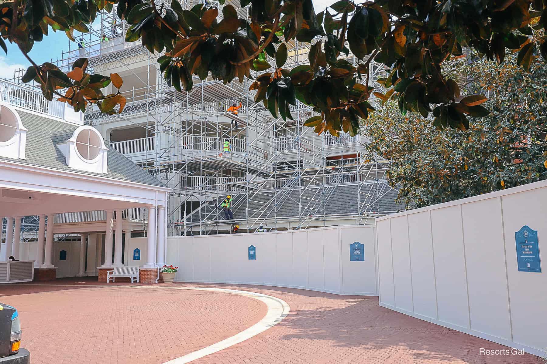 a closeup of the Yacht Club's main entrance as work is completed