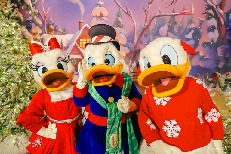 Meet Scrooge with Donald and Daisy Duck at Pete’s Silly Sideshow During Mickey’s Christmas Party