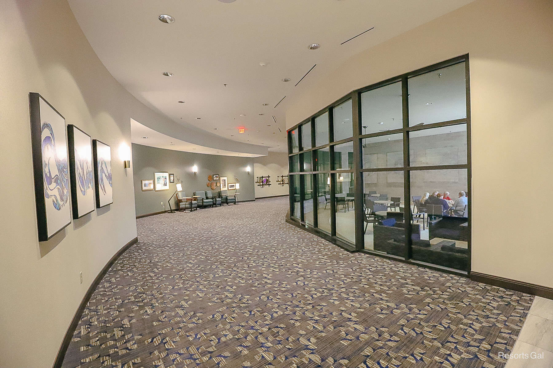 A hallway that leads to the resort's conference center and meeting rooms. 