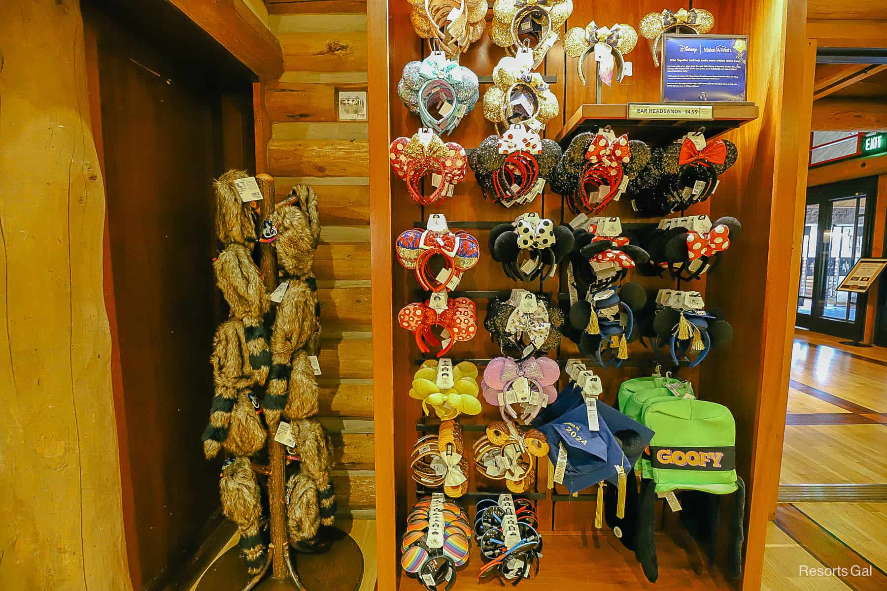 a display of raccoon hats and Minnie Ears 