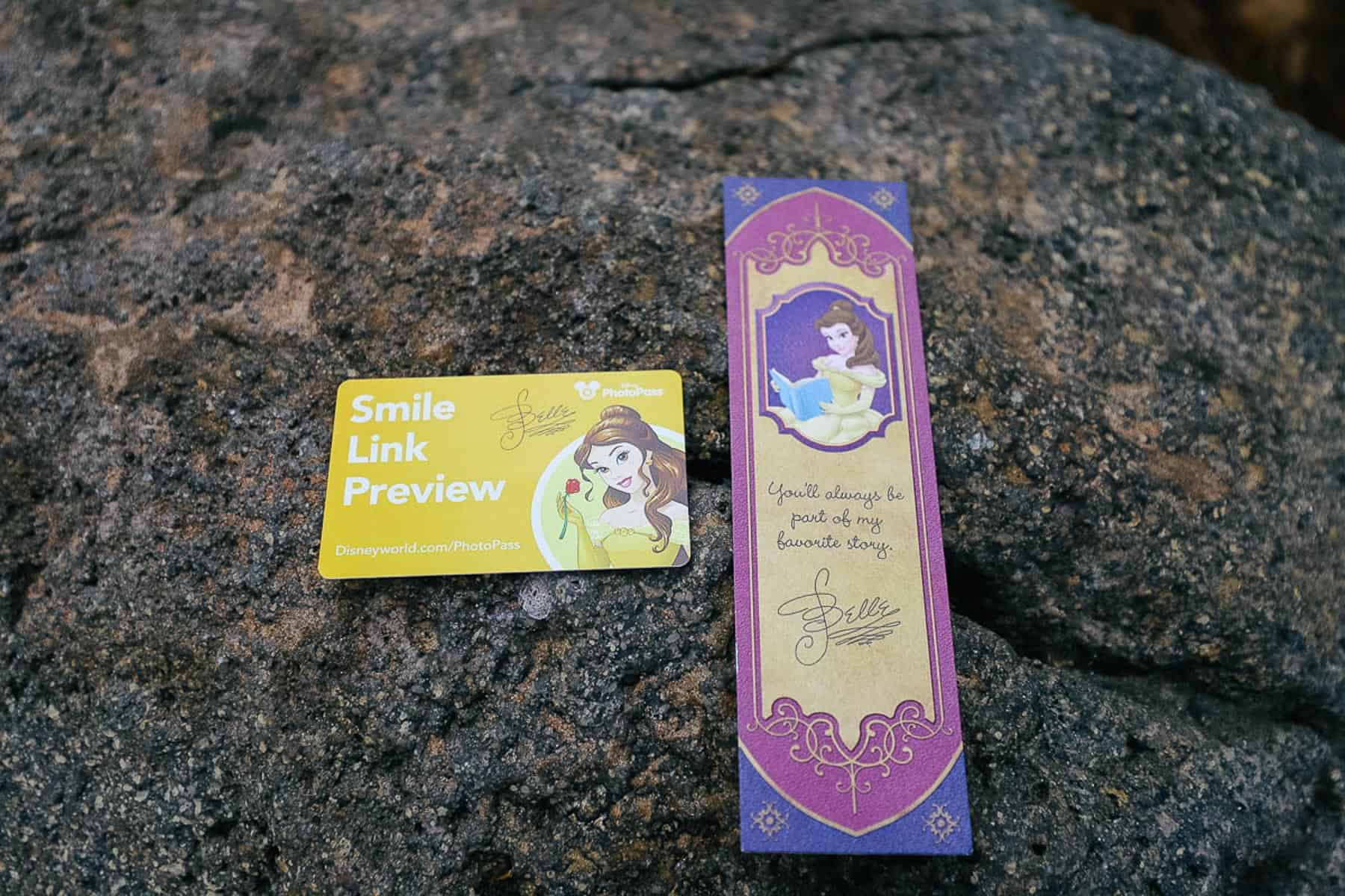 A PhotoPass card and a bookmark 