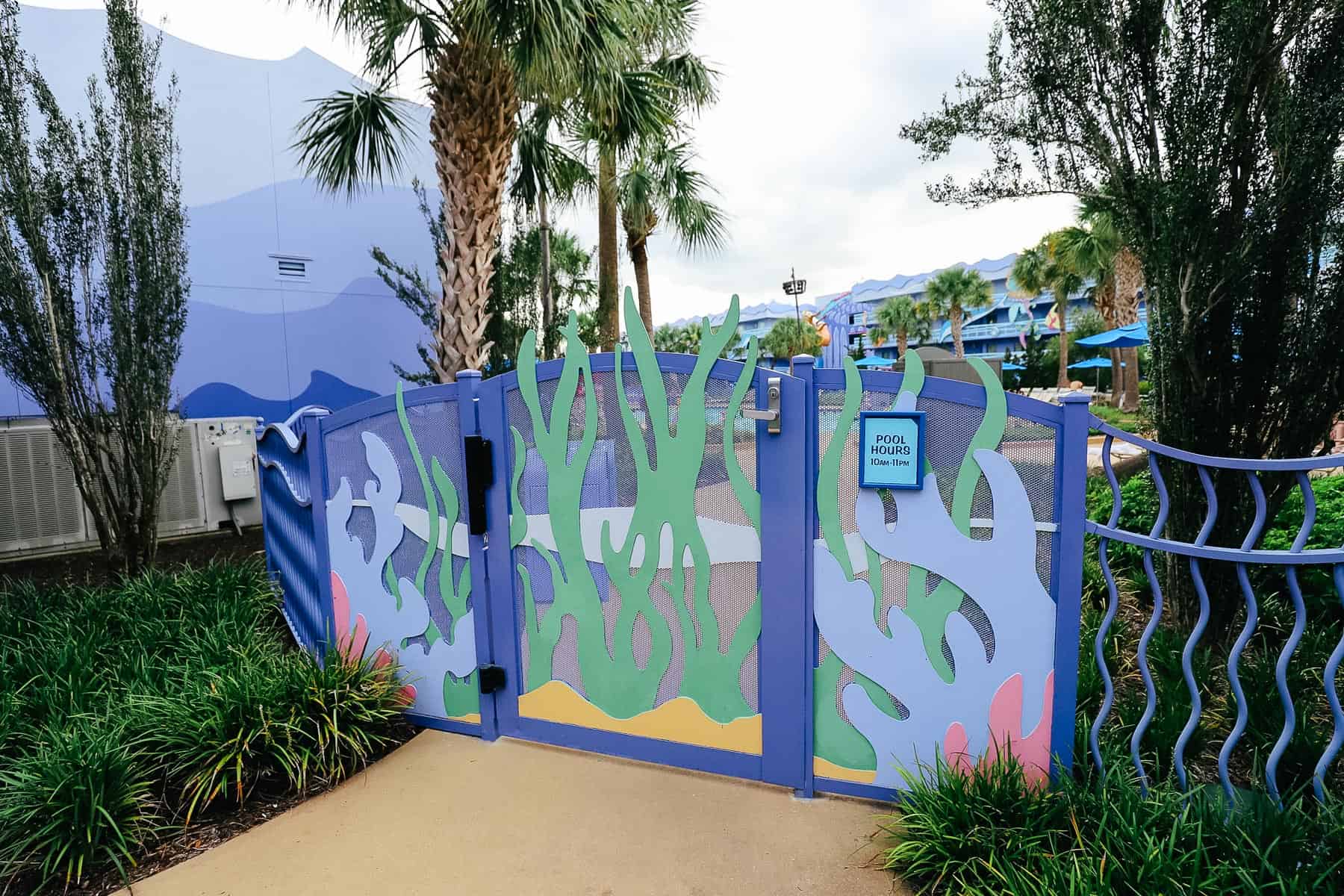 Pool Hours Posted for the Flippin' Fins Pool at Art of Animation