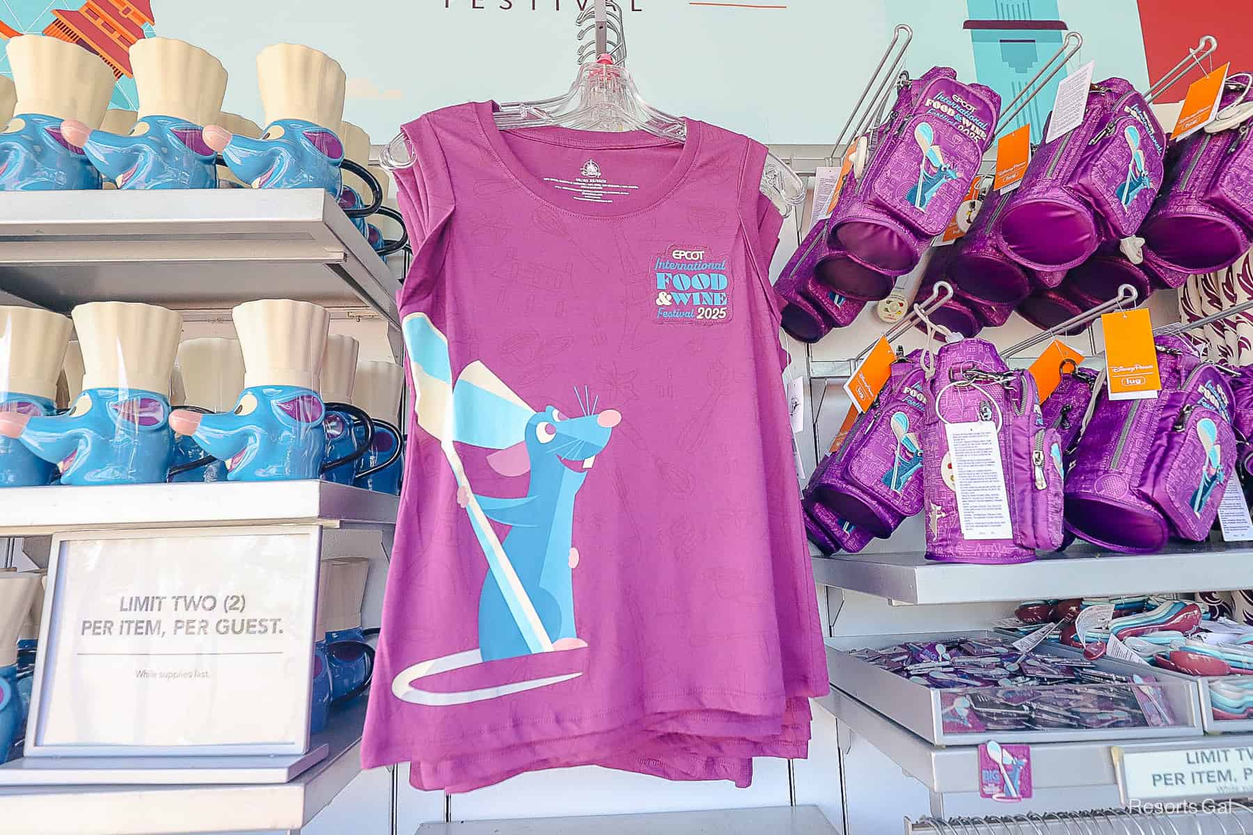 a display featuring the Chef Remy merchandise collection at the 2025 Epcot International Food and Wine Festival