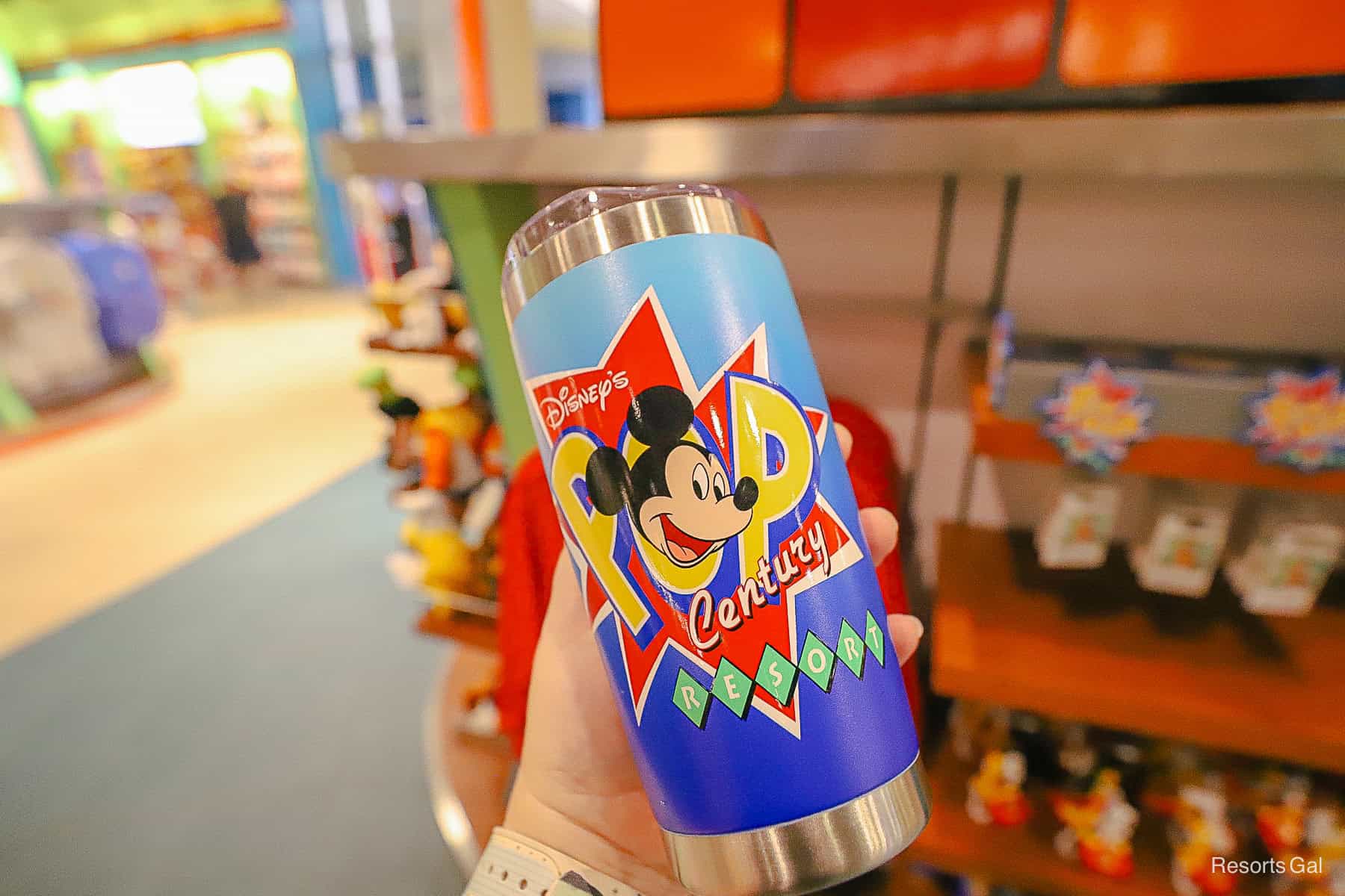 a canteen style water bottle with large Pop Century logo 
