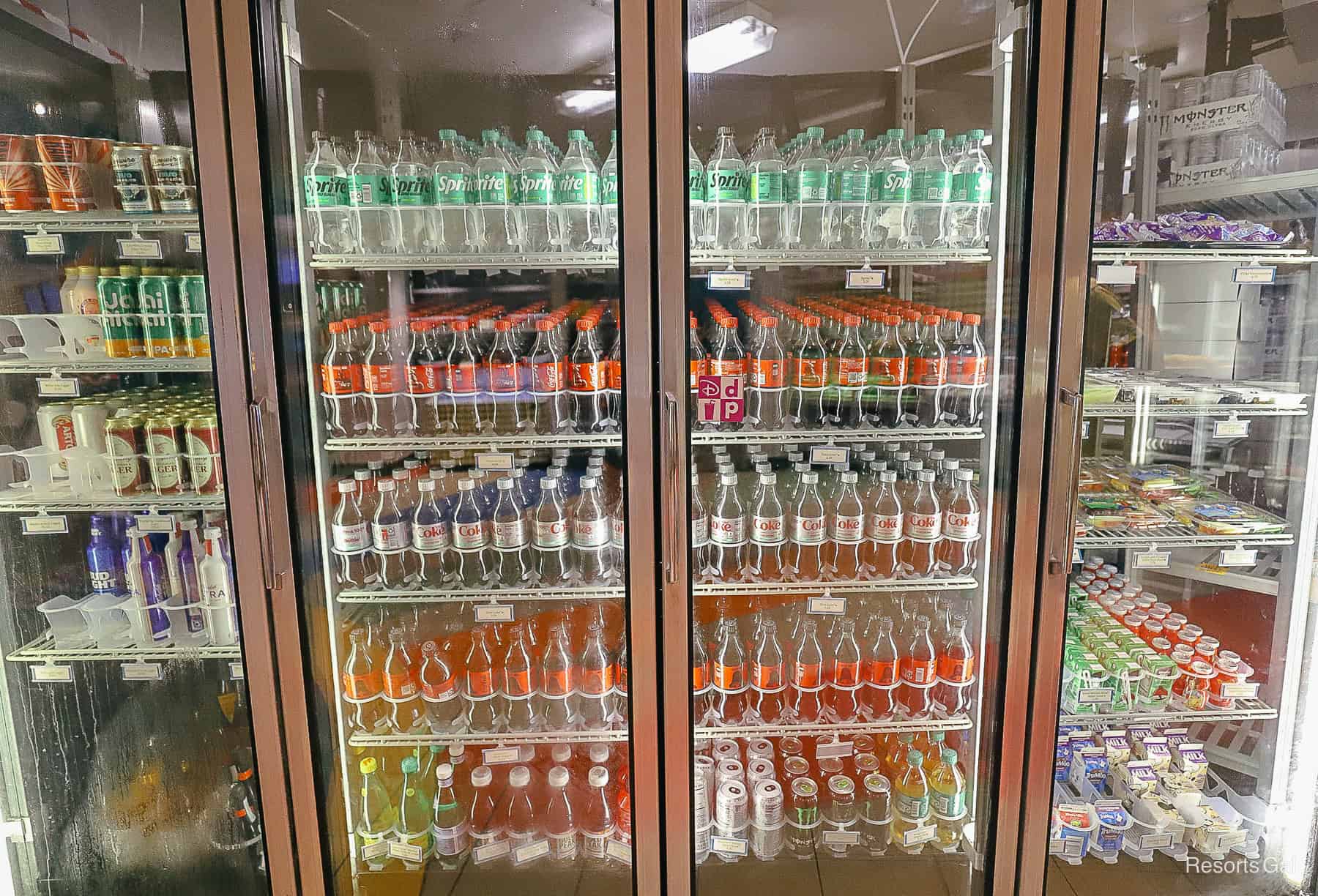 the refrigerated section with sodas and other cold items at Pop Century's food court