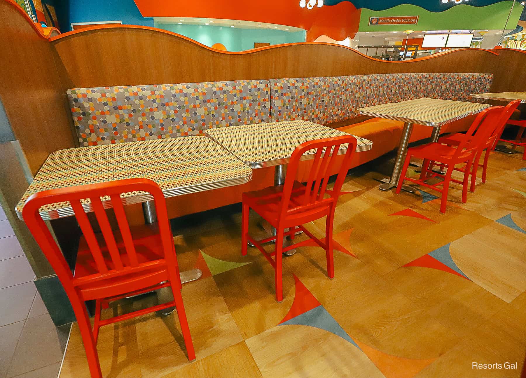 a table and chairs at Pop Century's restaurant