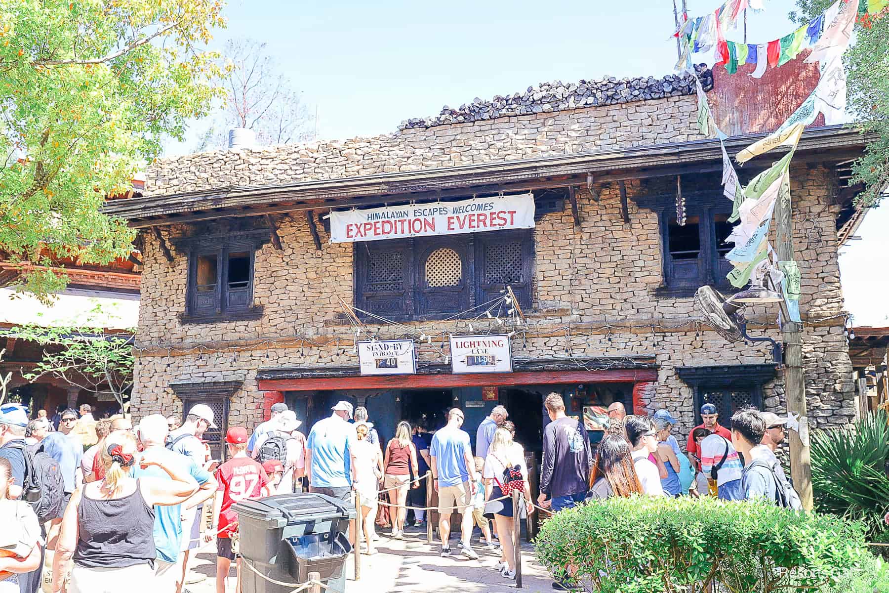 a long line of guests waiting outside Expedition Everest to ride