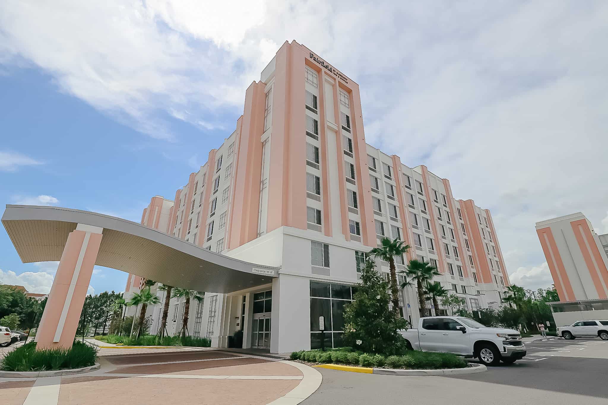 side angle view of the Fairfield Inn at Flamingo Crossings 
