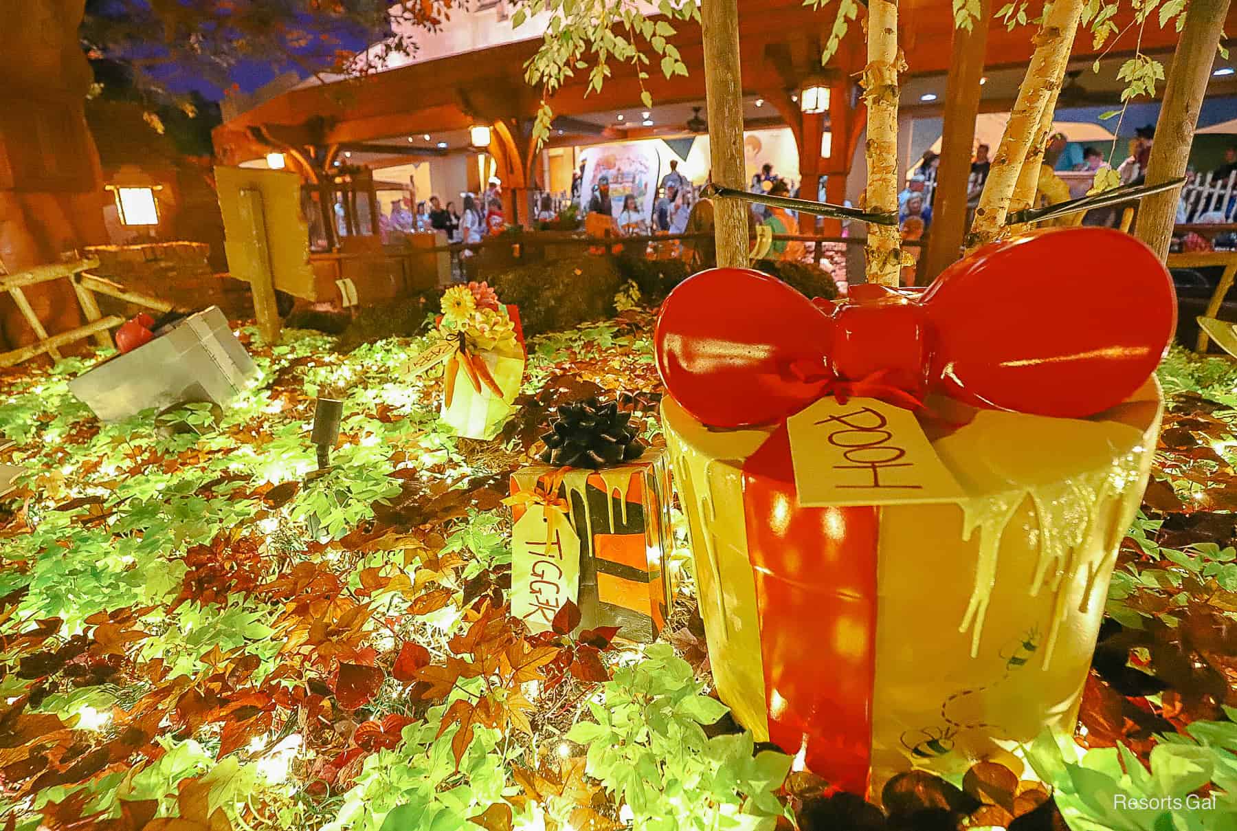 giant decorated packages for Pooh and friends 