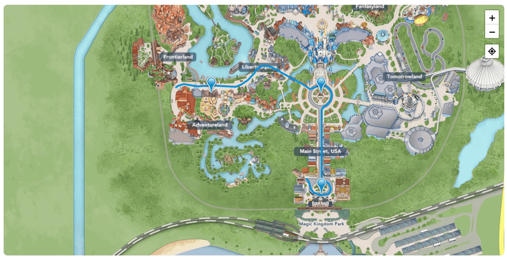 map that shows the Festival of Fantasy Parade route 