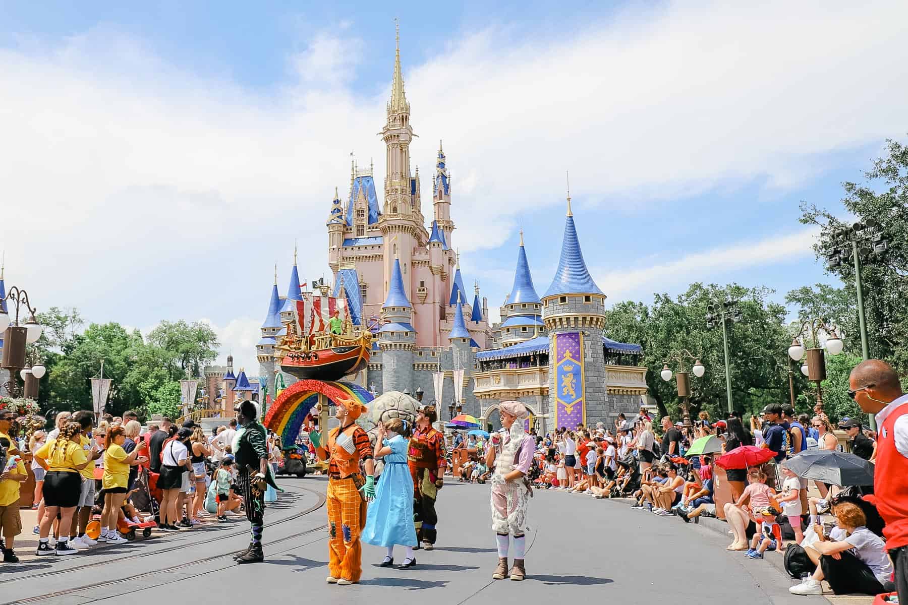 Walking troupe of Peter Pan performers during the Festival of Fantasy. 