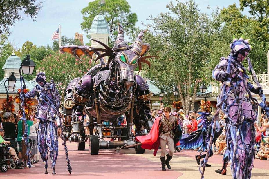 Maleficent's Dragon as it comes through the Liberty Square portion of the parade route. 