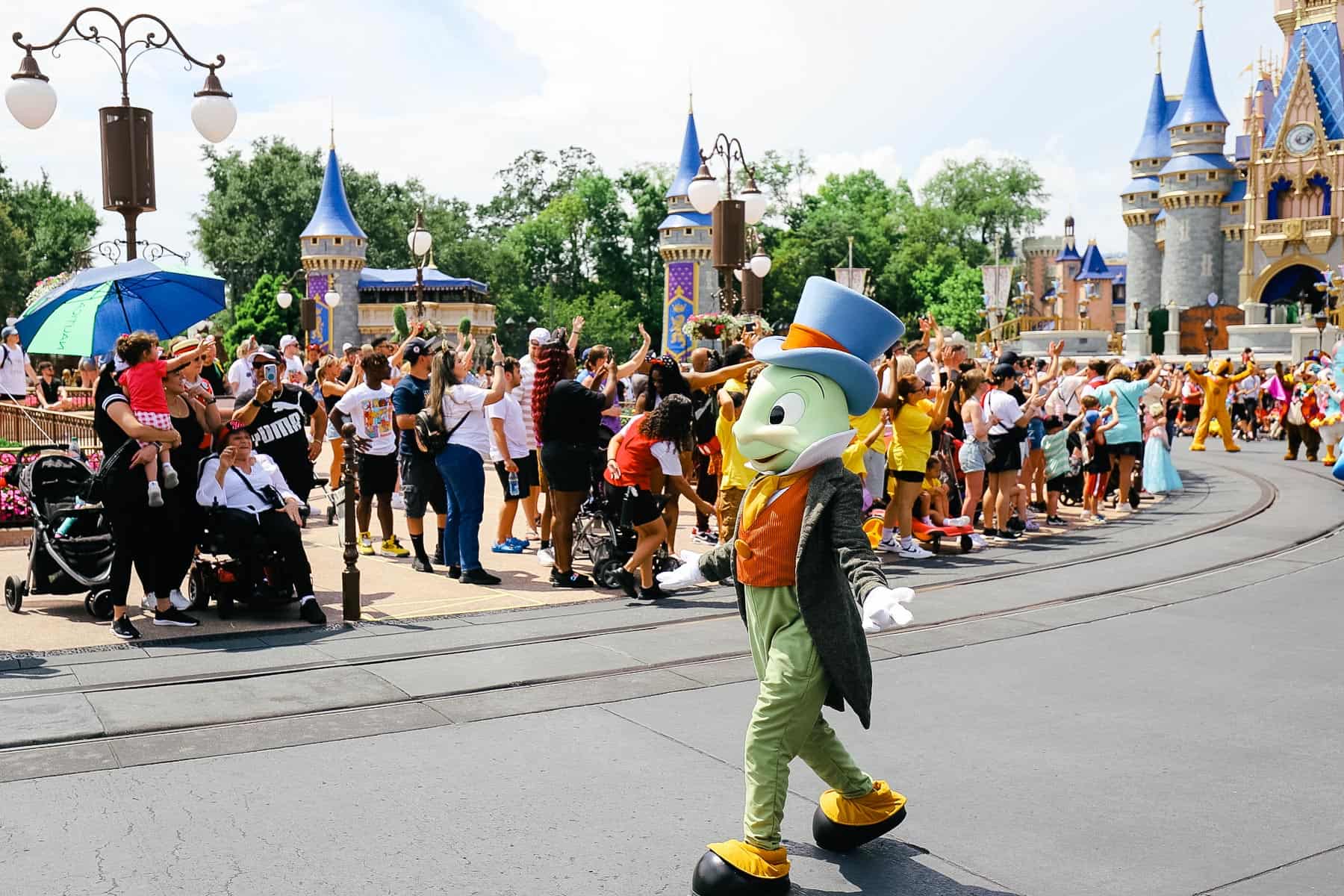 Jiminy Cricket is a walking character in the parade.