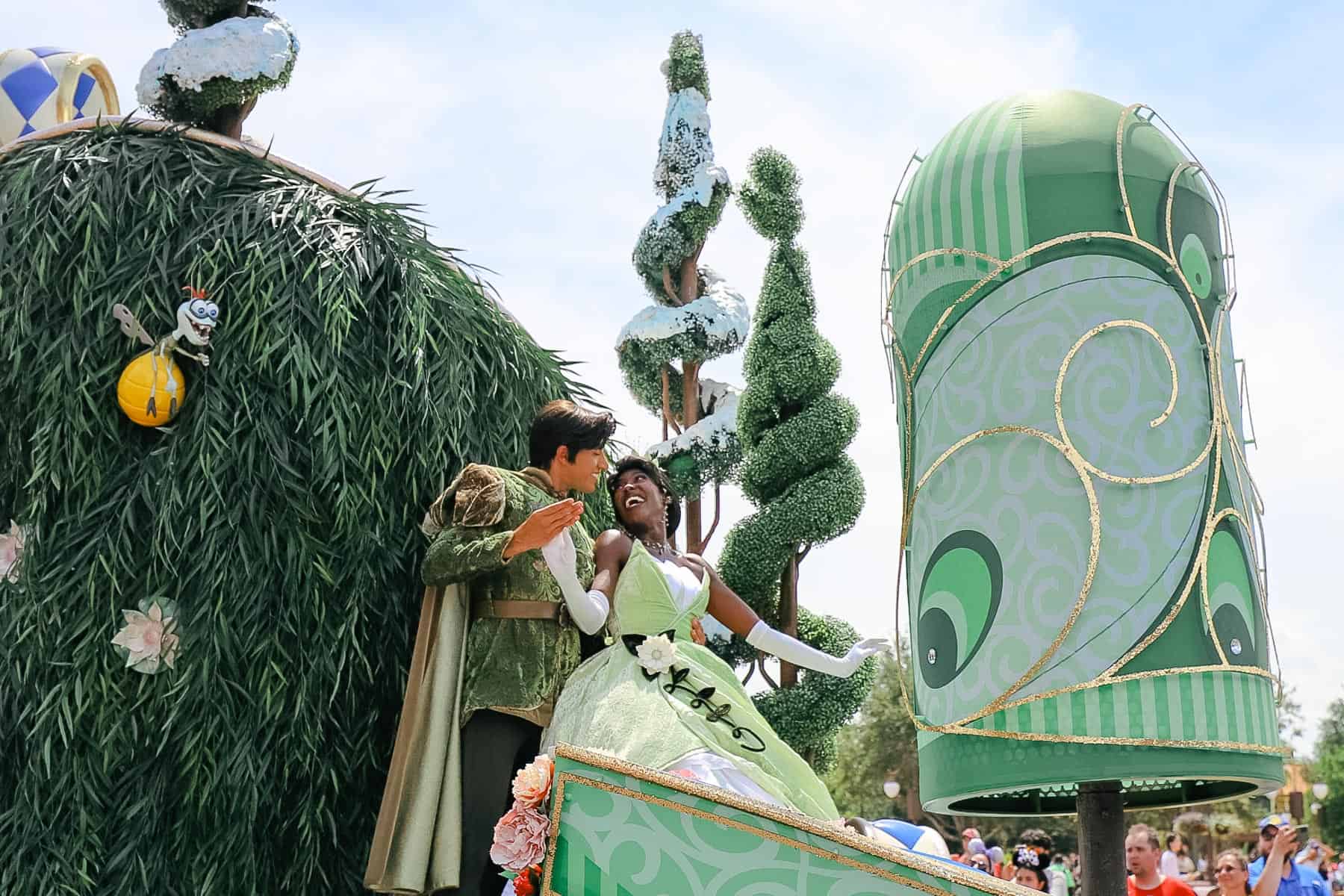 Prince Naveen and Princess Tiana during the parade at Magic Kingdom. 